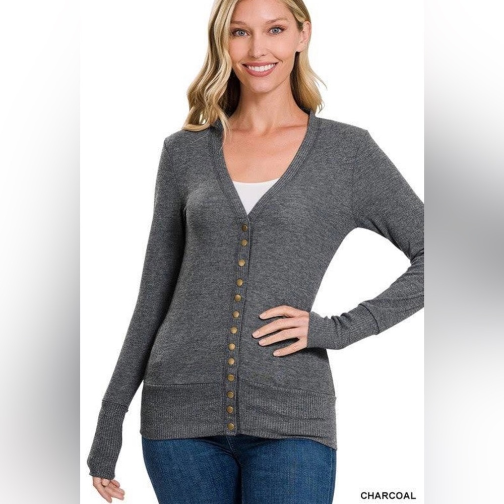 Zenana Classic Front V-Neck Ribbed Knit Cardigan